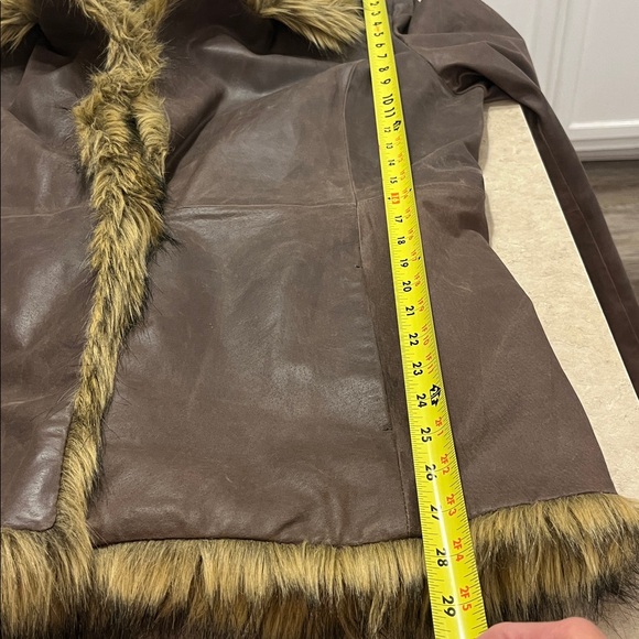 Vintage Newport News brown leather faux fur penny lane coat size Large - Picture 11 of 15